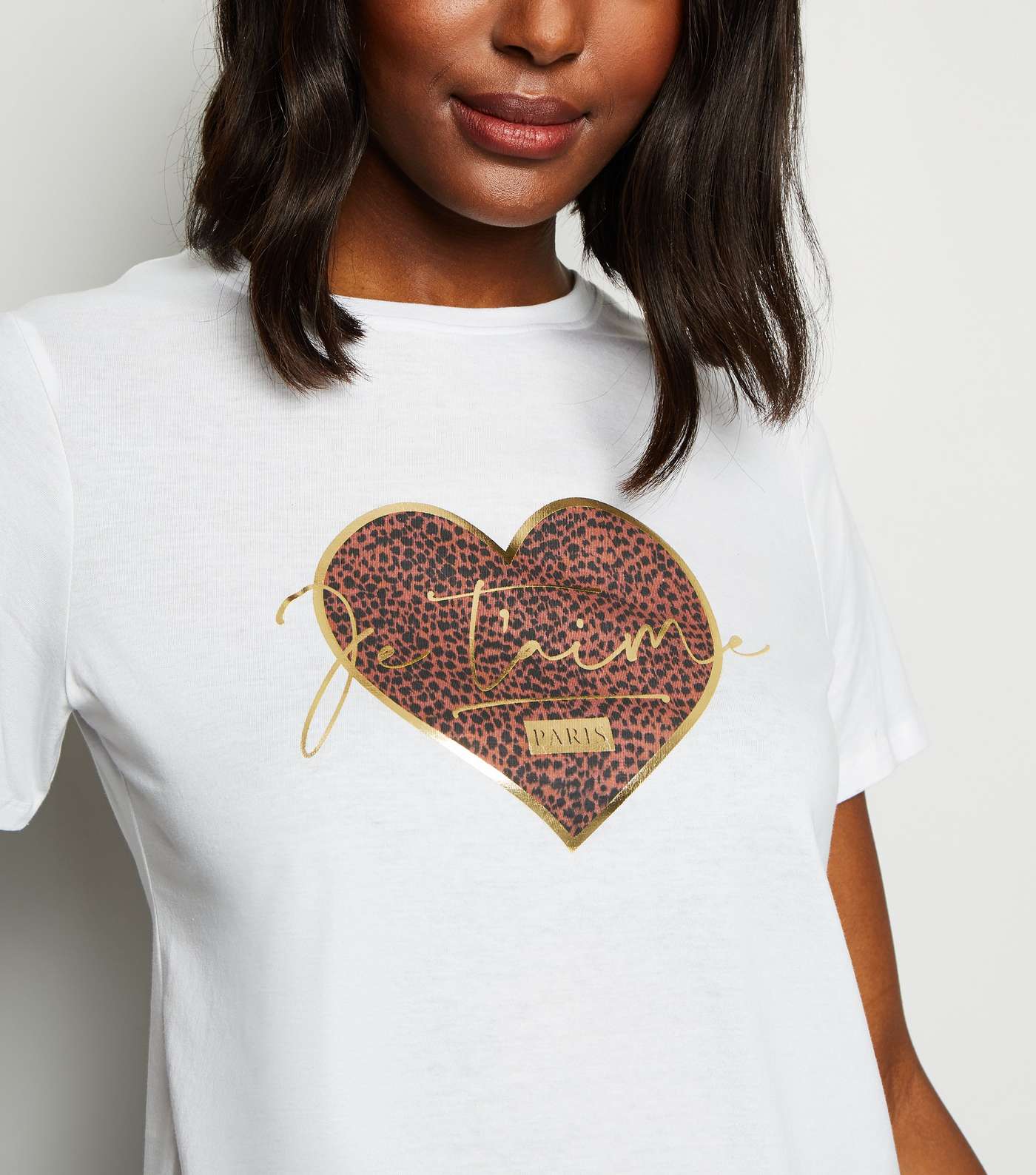 White Je T'Aime Leopard Print Heart Slogan T-Shirt Image 5