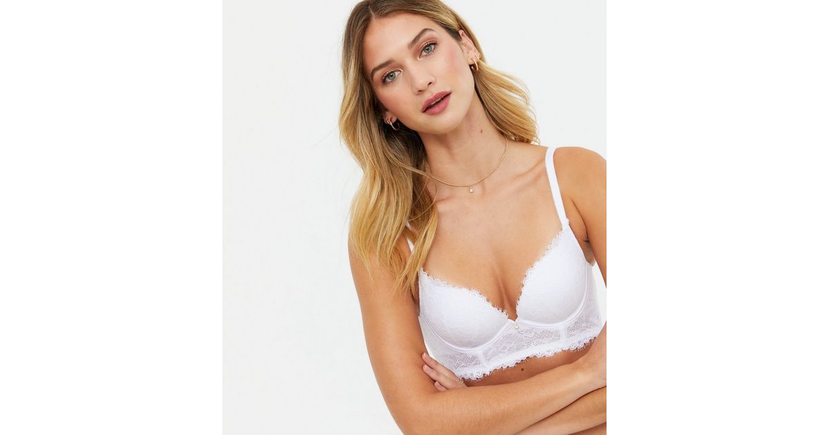 New Look lace detail push up bra in white