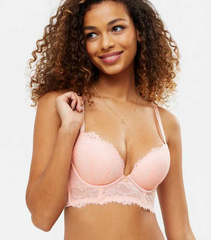 Pink Lace Strappy Long Push-Up Bra