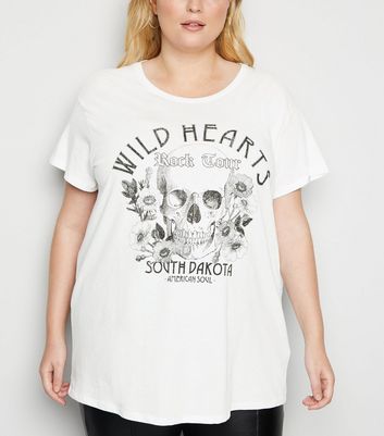 Curves White Wild Hearts Rock Slogan T 