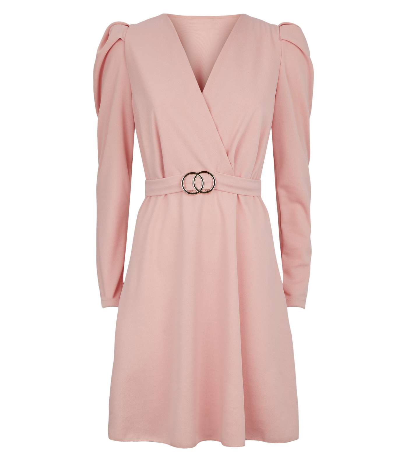 Cameo Rose Pale Pink Puff Sleeve Belted Mini Dress Image 4