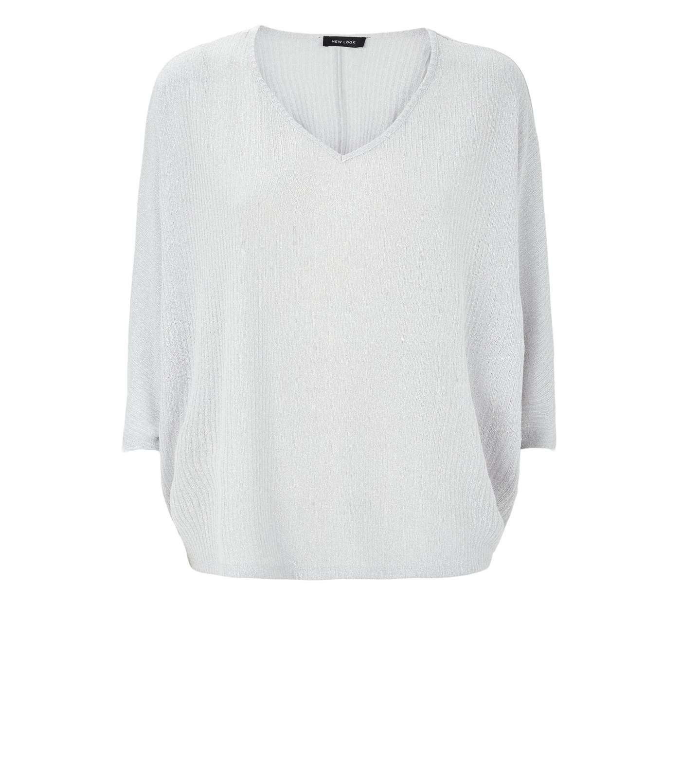 Pale Grey Fine Knit Ribbed Batwing Top Image 4