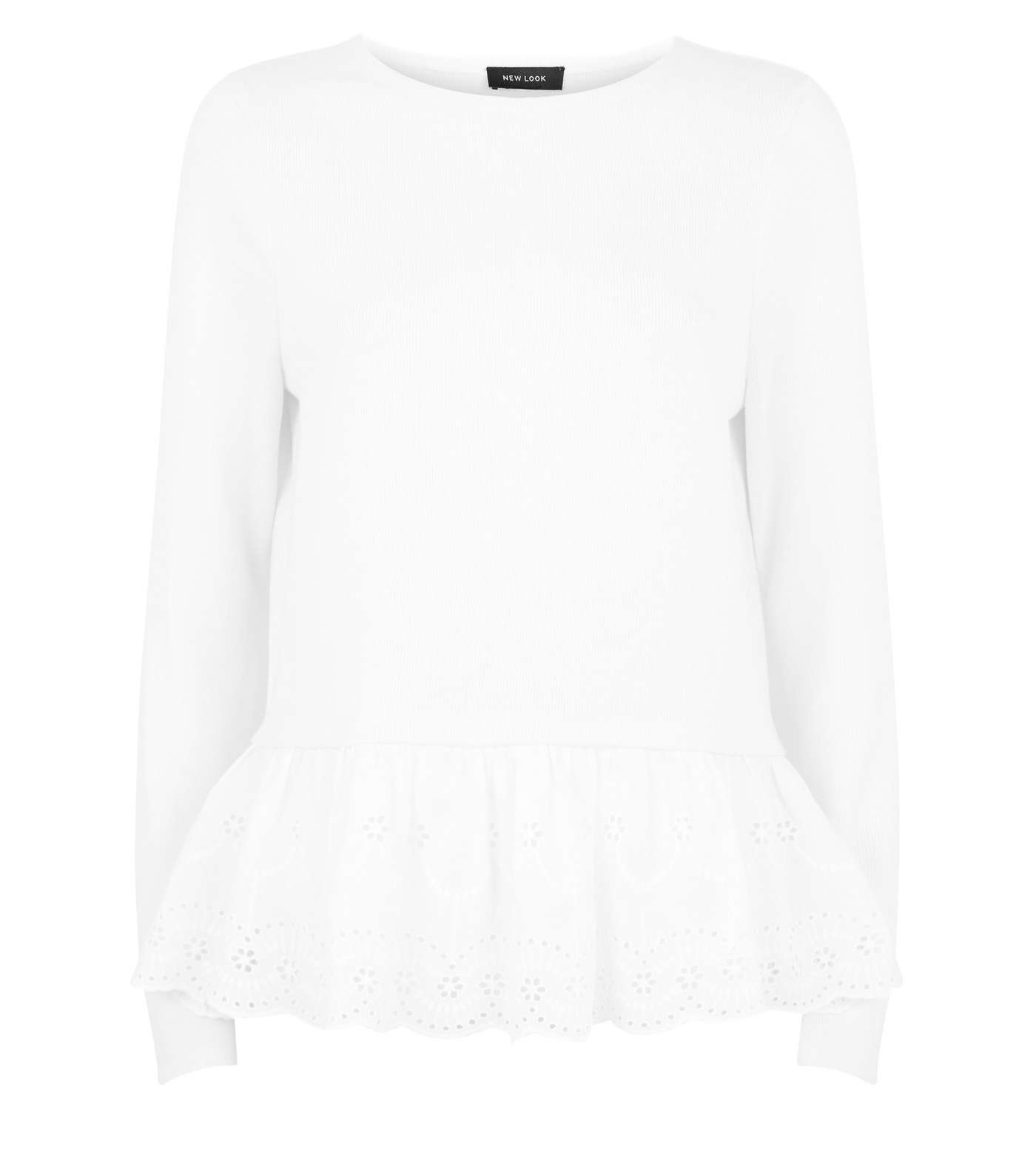 White Fine Knit Broderie Peplum Top Image 4