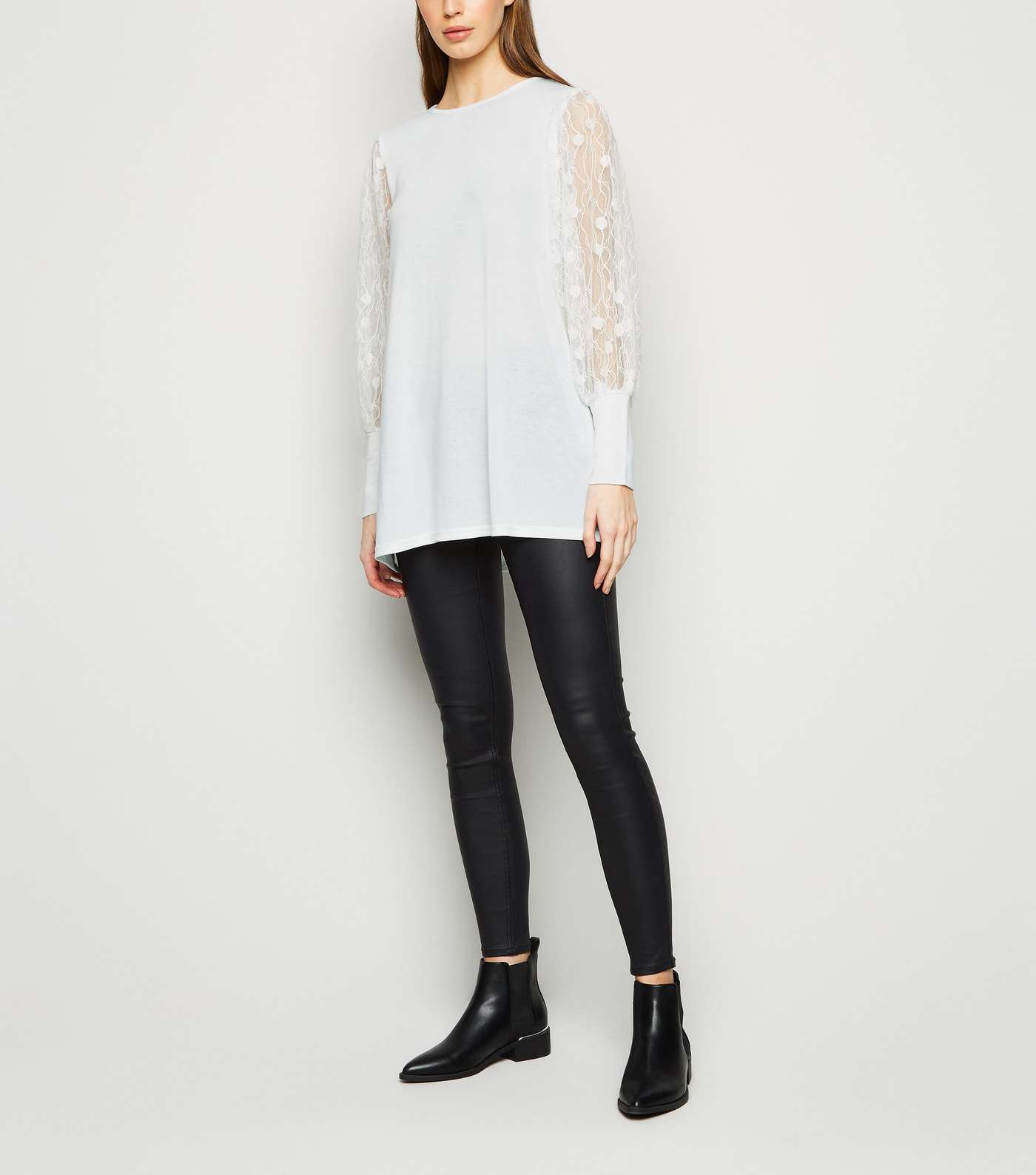 Blue Vanilla Off White Lace Sleeve Top Image 2