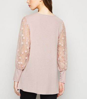 Image of Blue Vanilla Pink Lace Sleeve Top New Look