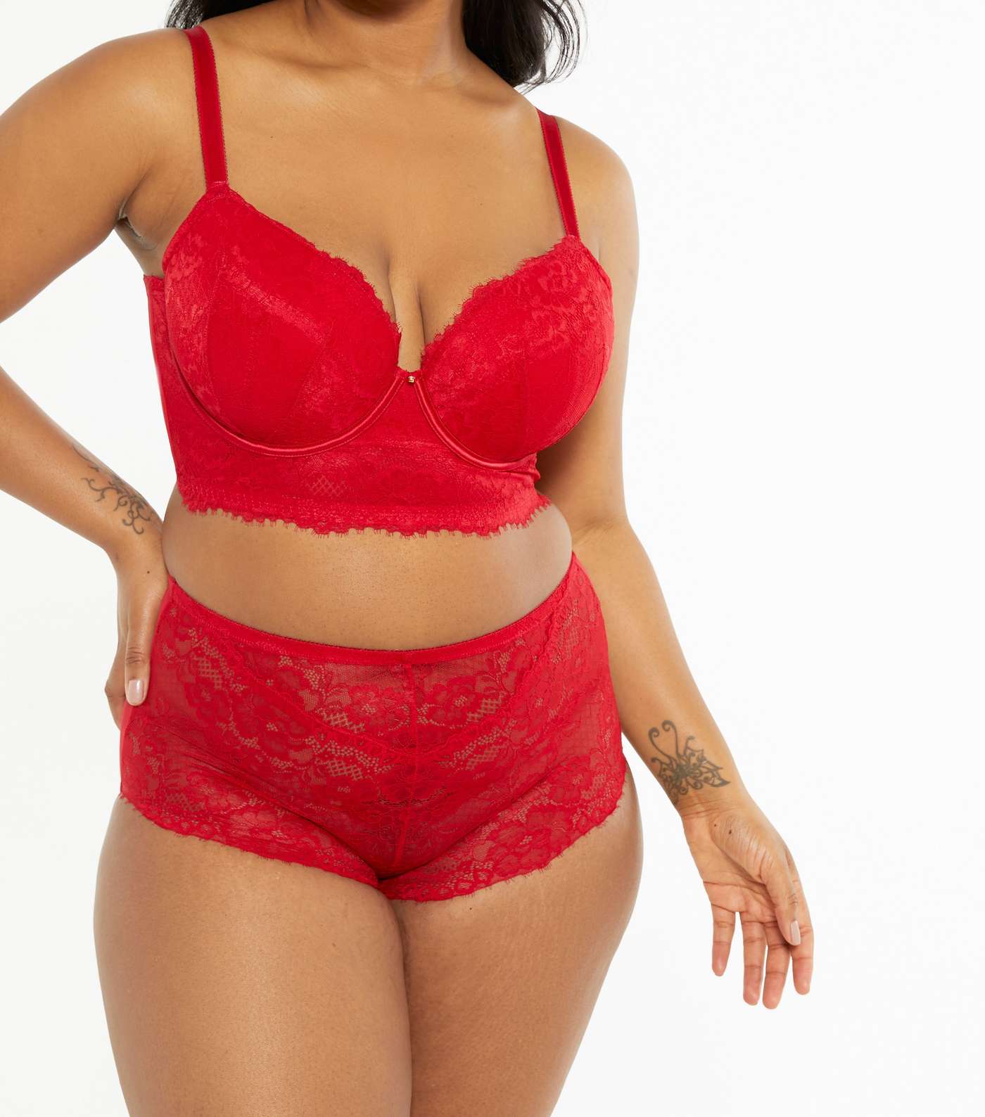 Curves Red Lace High Waist Briefs Image 2