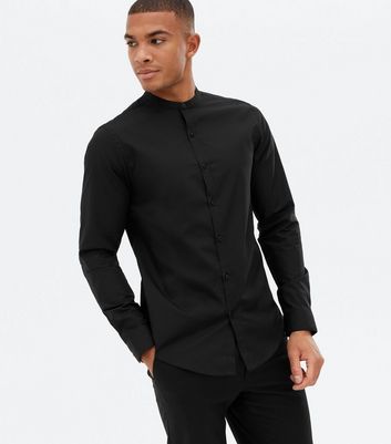 Image of Black Grandad Poplin Shirt New Look