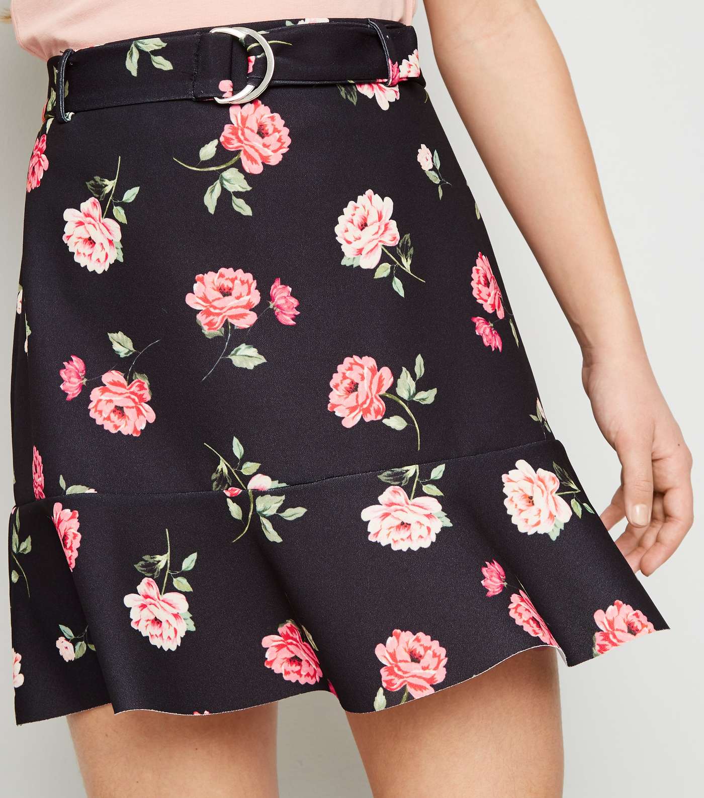 Girls Black Floral Print Peplum Hem Mini Skirt Image 5
