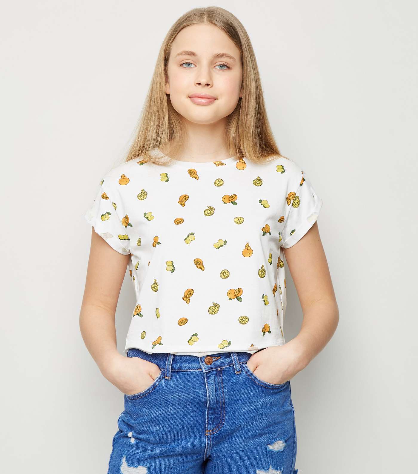 Girls White Fruit Print T-Shirt
