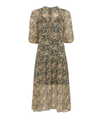 Image of Black Floral Tiered Smock Midi Dress New Look