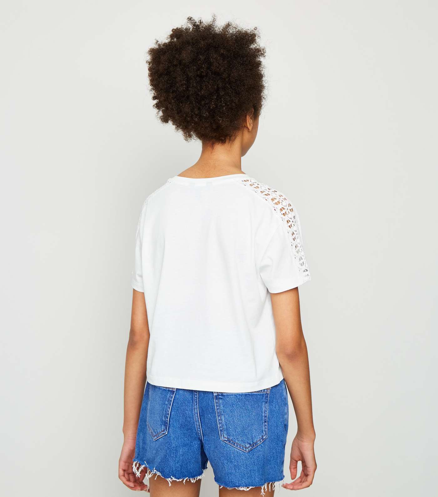 Girls White Crochet Sleeve T-Shirt Image 3