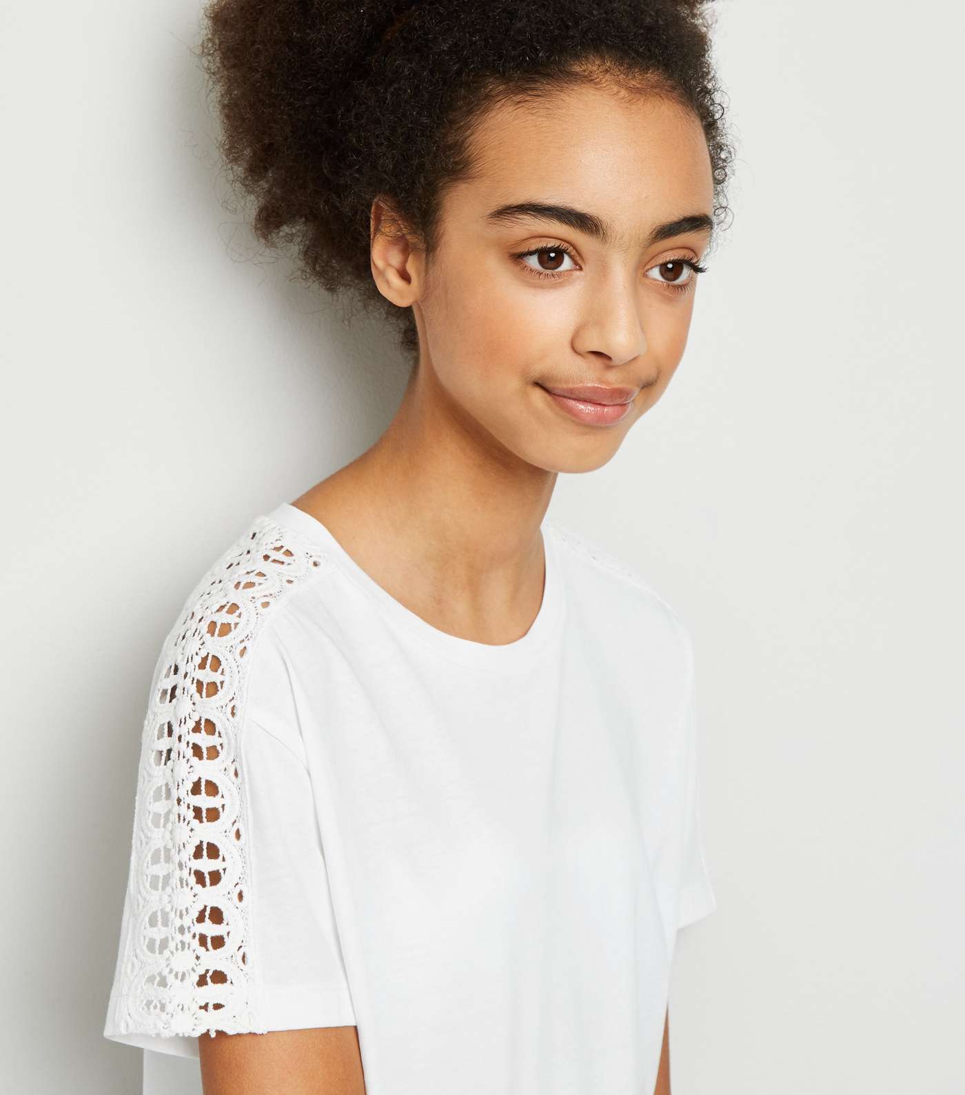 Girls White Crochet Sleeve T-Shirt Image 5