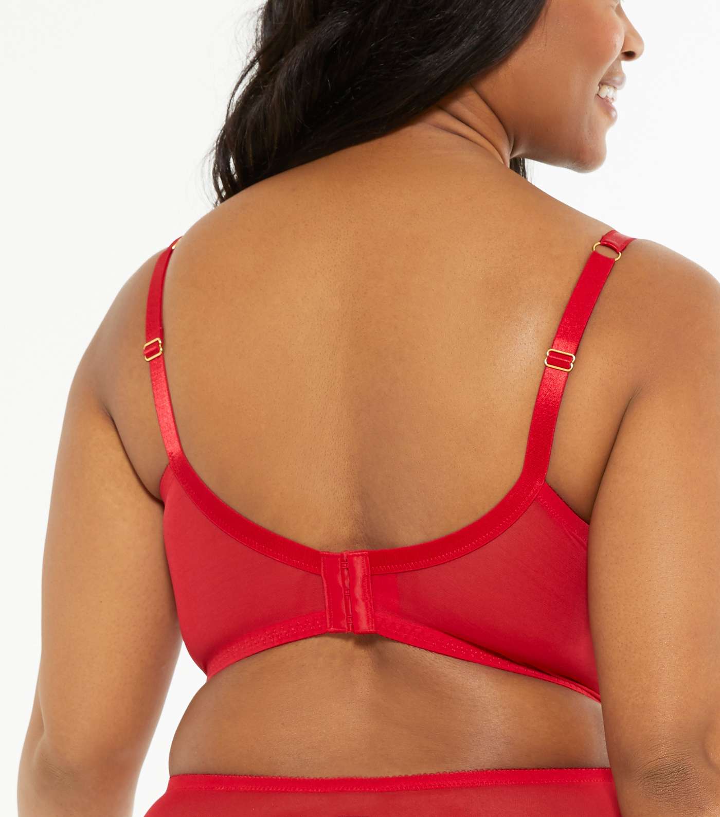 Curves Red Lace Plunge Longline Bra Image 3