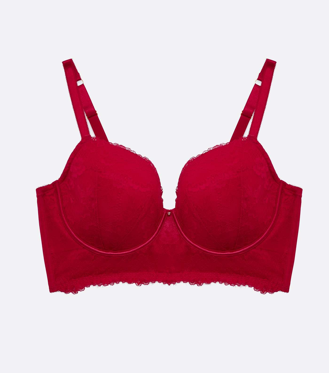 Curves Red Lace Plunge Longline Bra Image 5