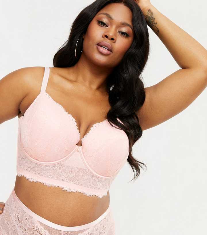 Curves Pink Lace Plunge Longline Bra