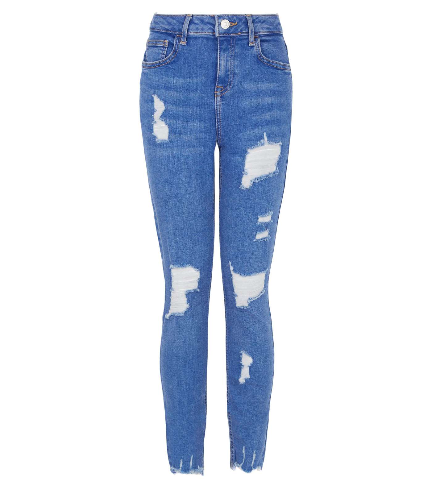 Girls Bright Blue Mid Wash Ripped Jenna Skinny Jeans Image 5
