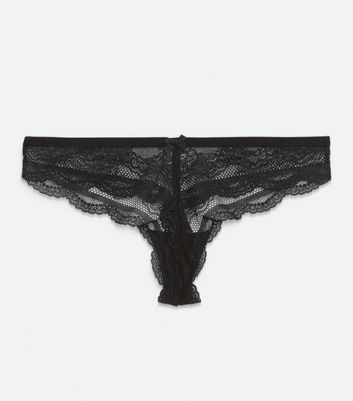 Image of Black Lace Scallop Hem Thong New Look