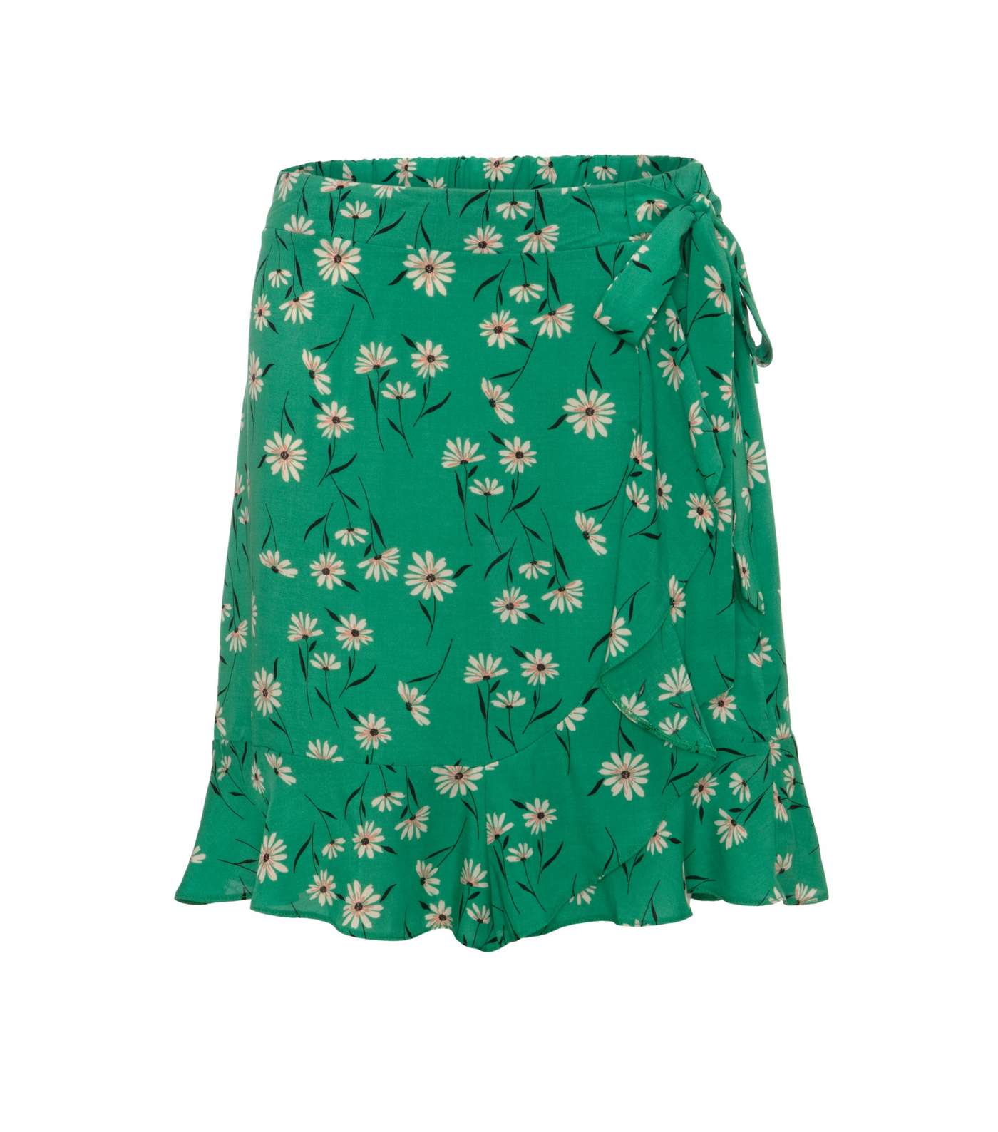 Green Daisy Wrap Ruffle Mini Skirt 