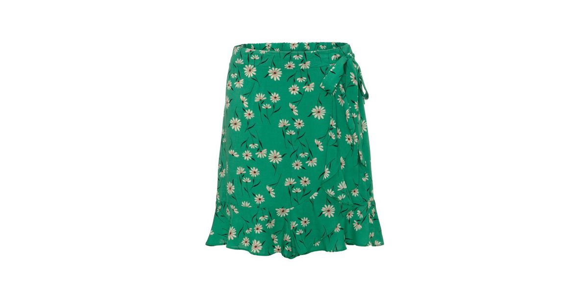 Green Daisy Wrap Ruffle Mini Skirt New Look