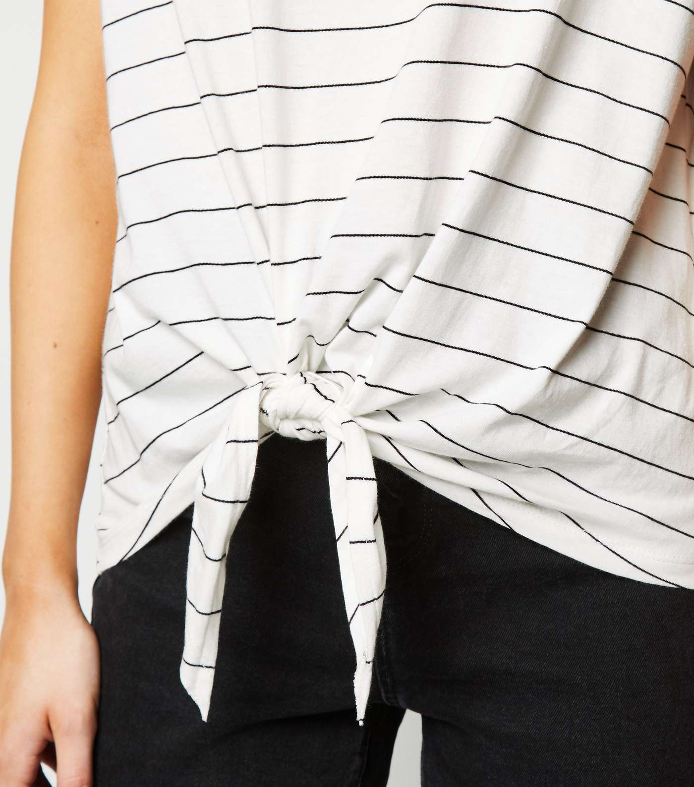 White Stripe Tie Front T-Shirt Image 5
