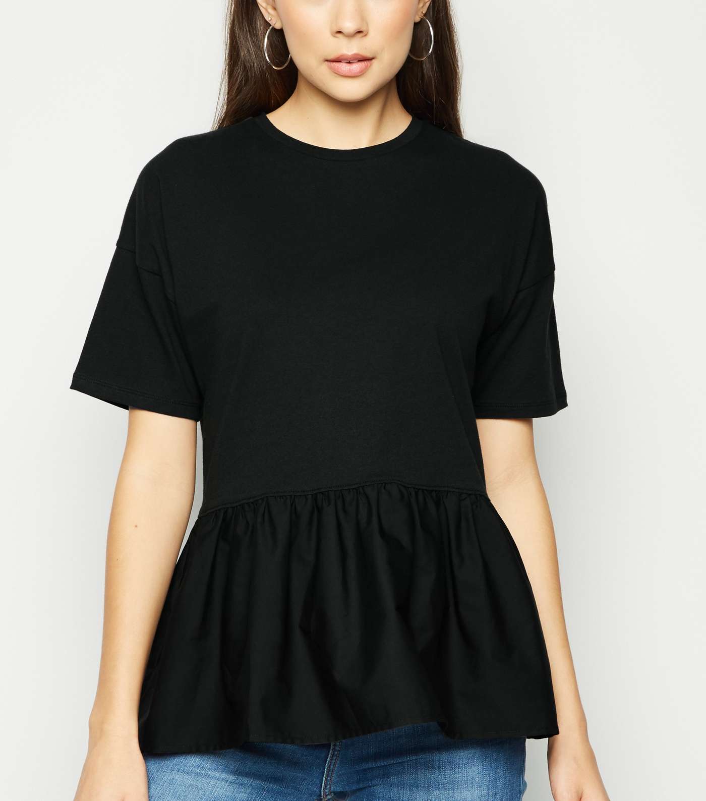 Black Woven Peplum T-Shirt