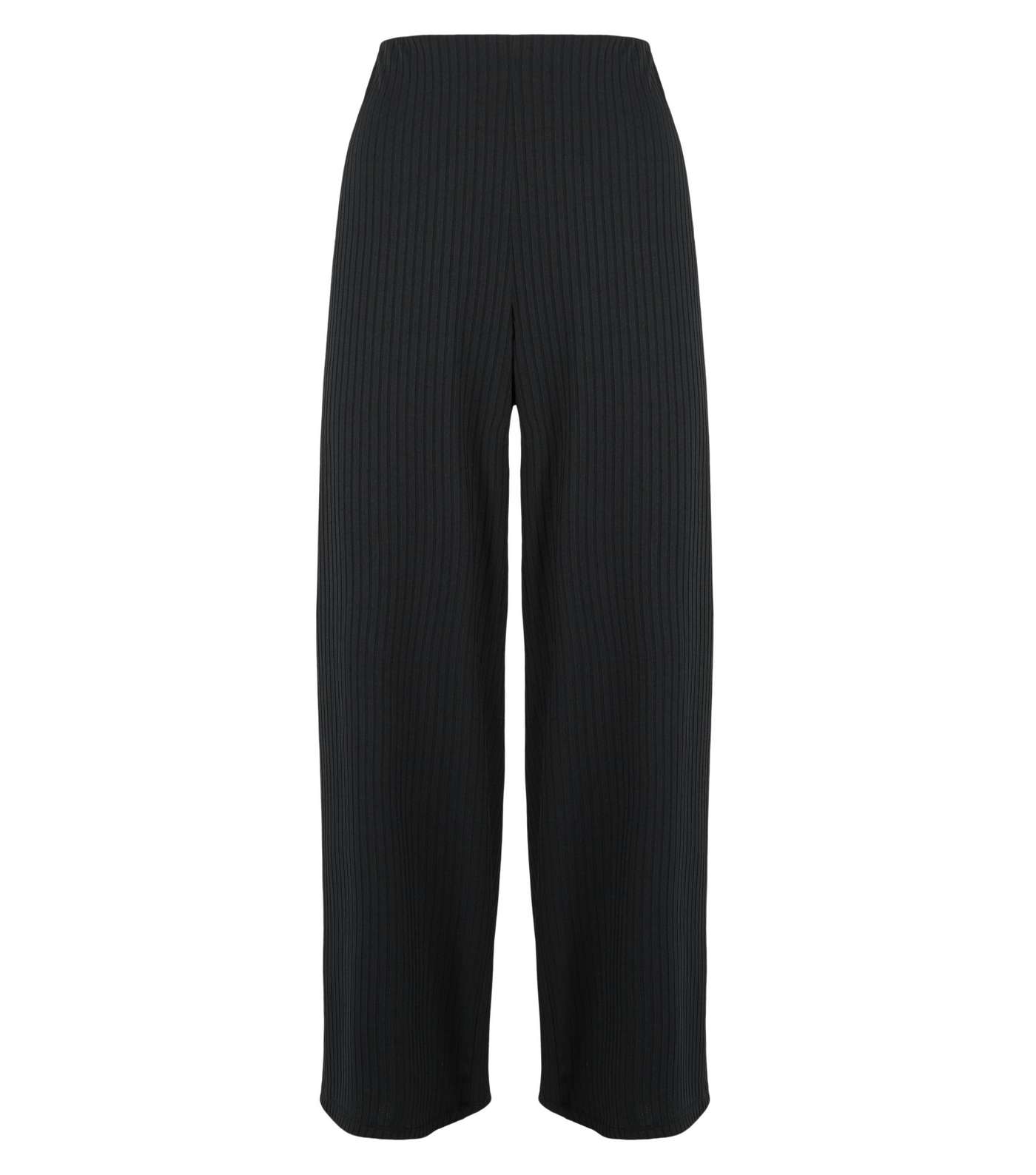 Black Ribbed Wide Crop Trousers Image 6