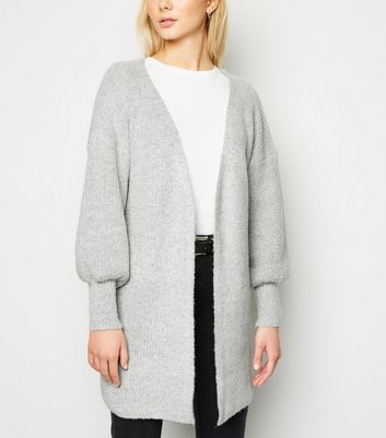 new look long grey cardigan