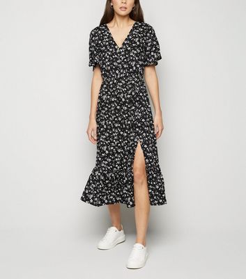 black peplum midi dress