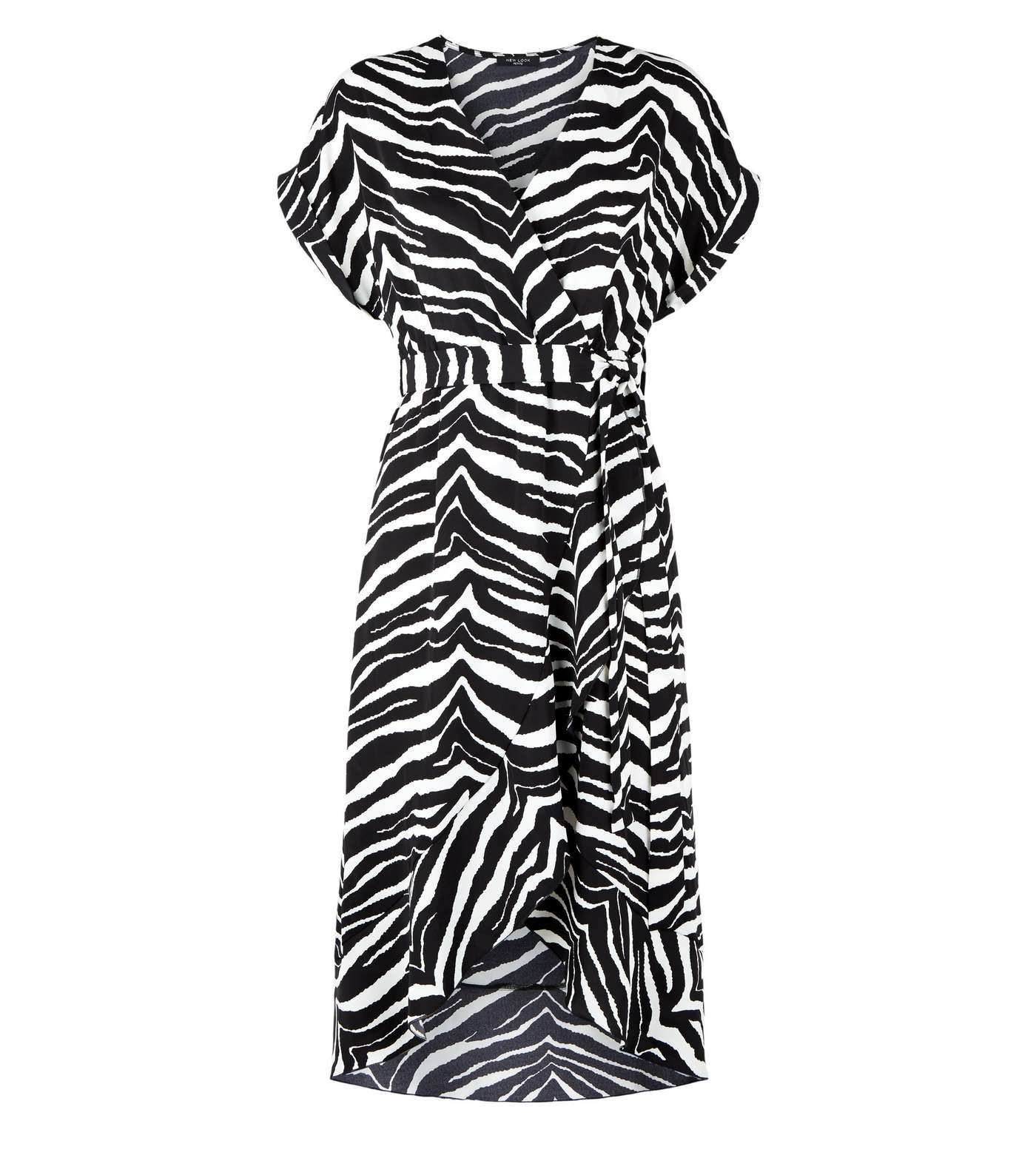 Petite Black Zebra Print Midi Wrap Dress  Image 3