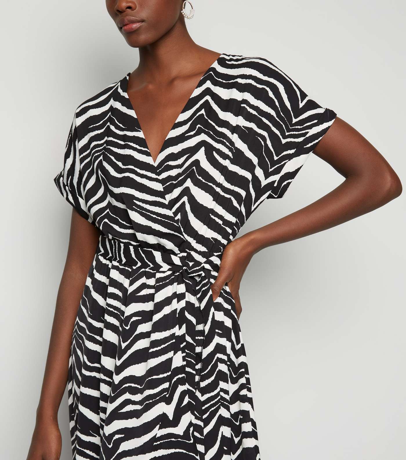 Tall Black Zebra Print Satin Ruffle Trim Midi Dress Image 3