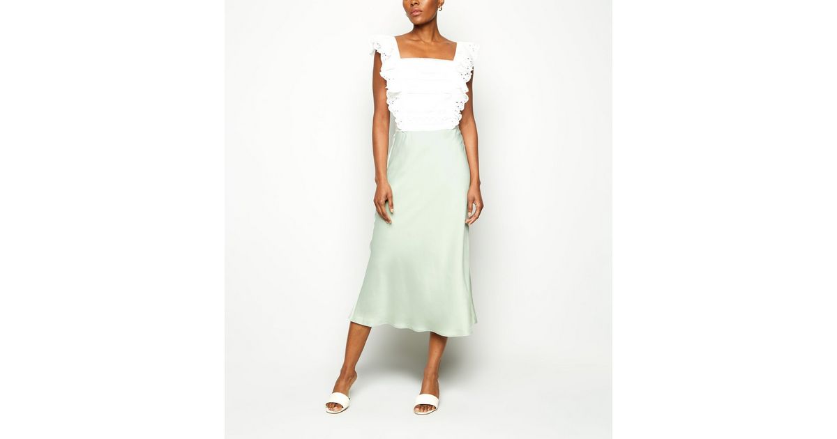 Mint Green Satin Bias Cut Midi Skirt | New Look