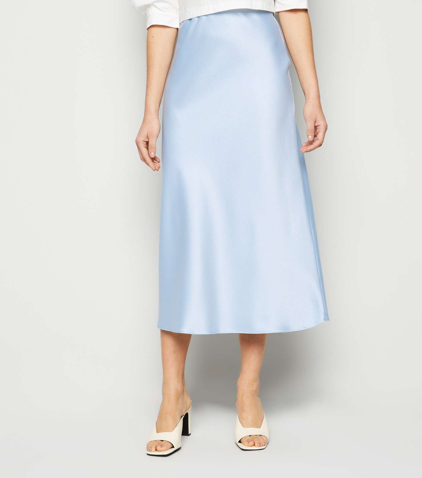 Pale Blue Bias Cut Satin Midi Skirt Image 2