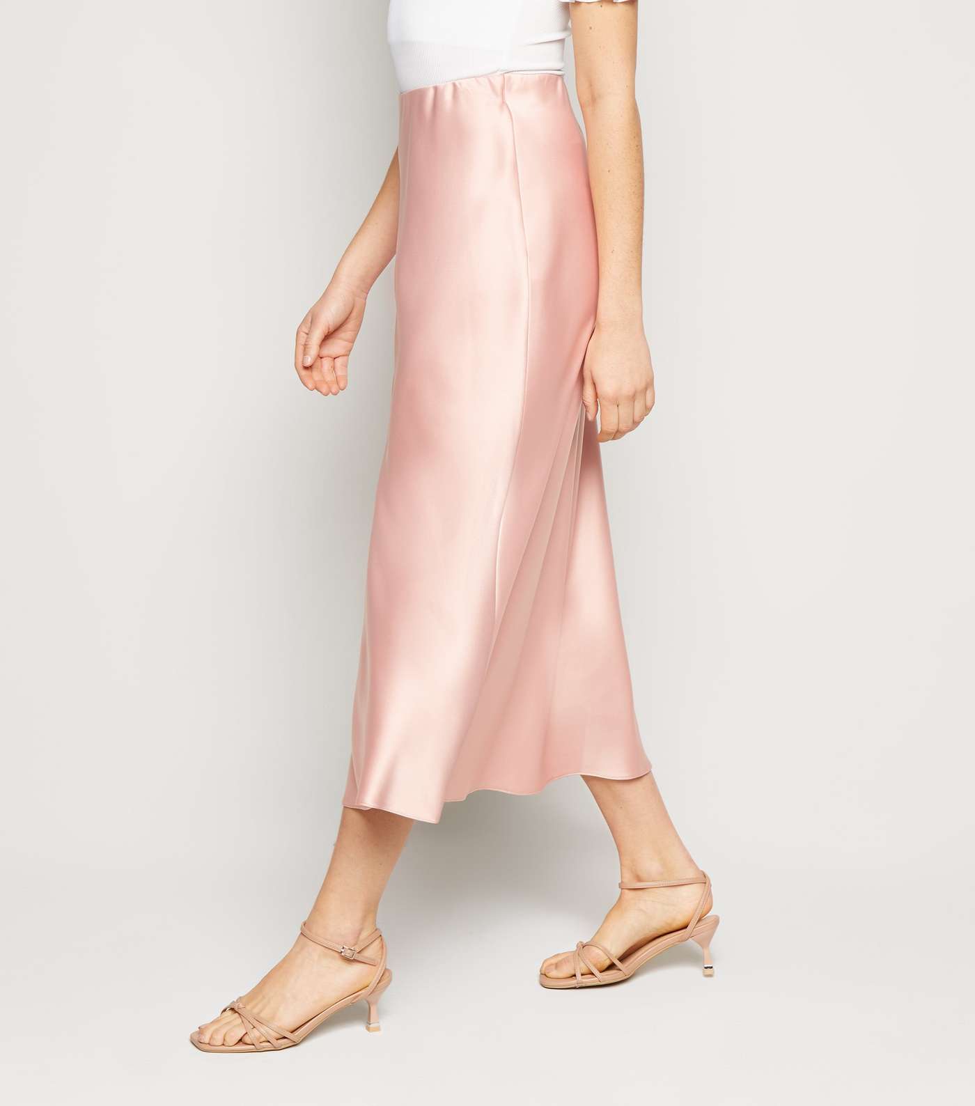 Pink Bias Cut Satin Midi Skirt Image 3