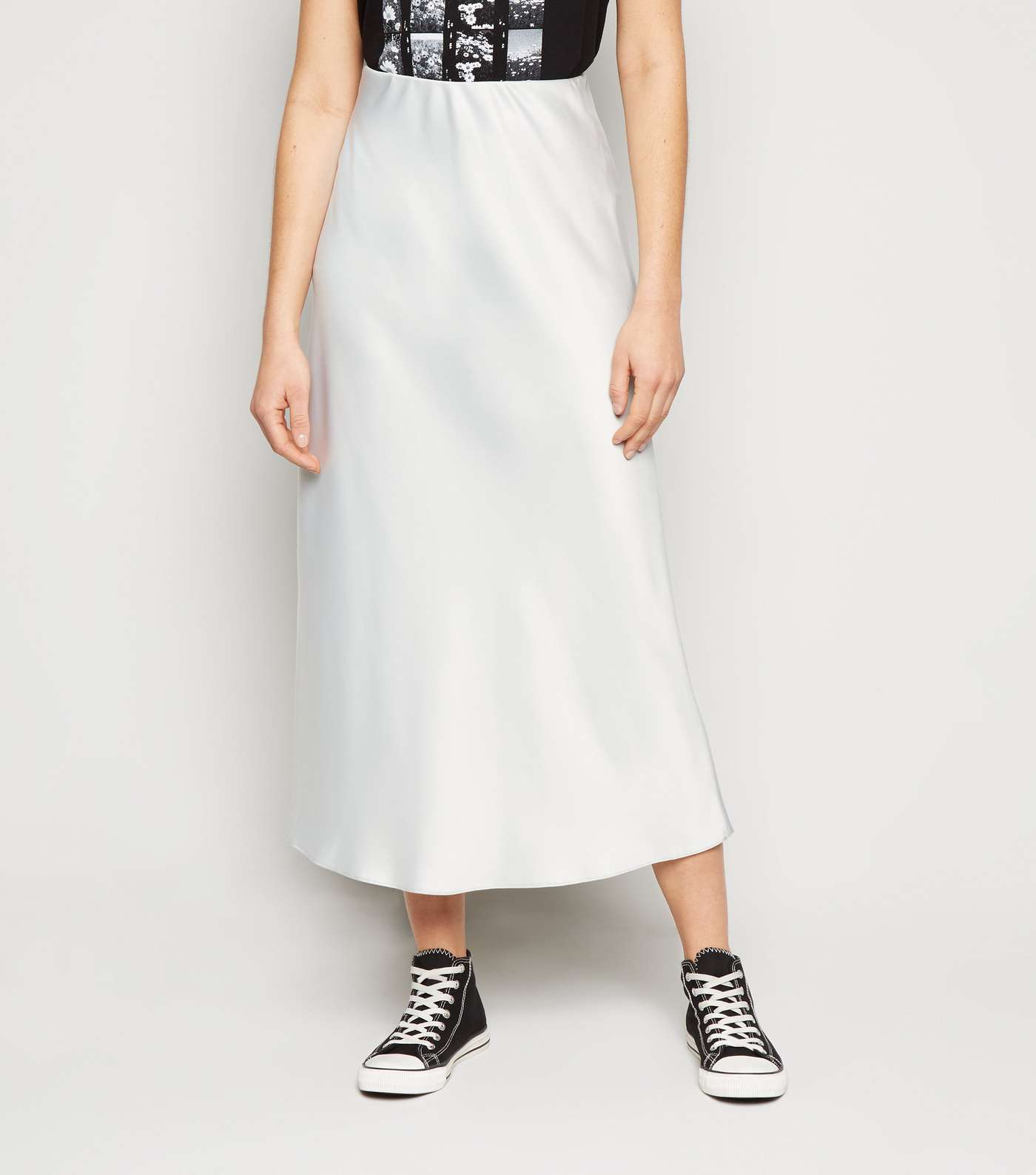 Silver Bias Cut Satin Midi Skirt Image 2