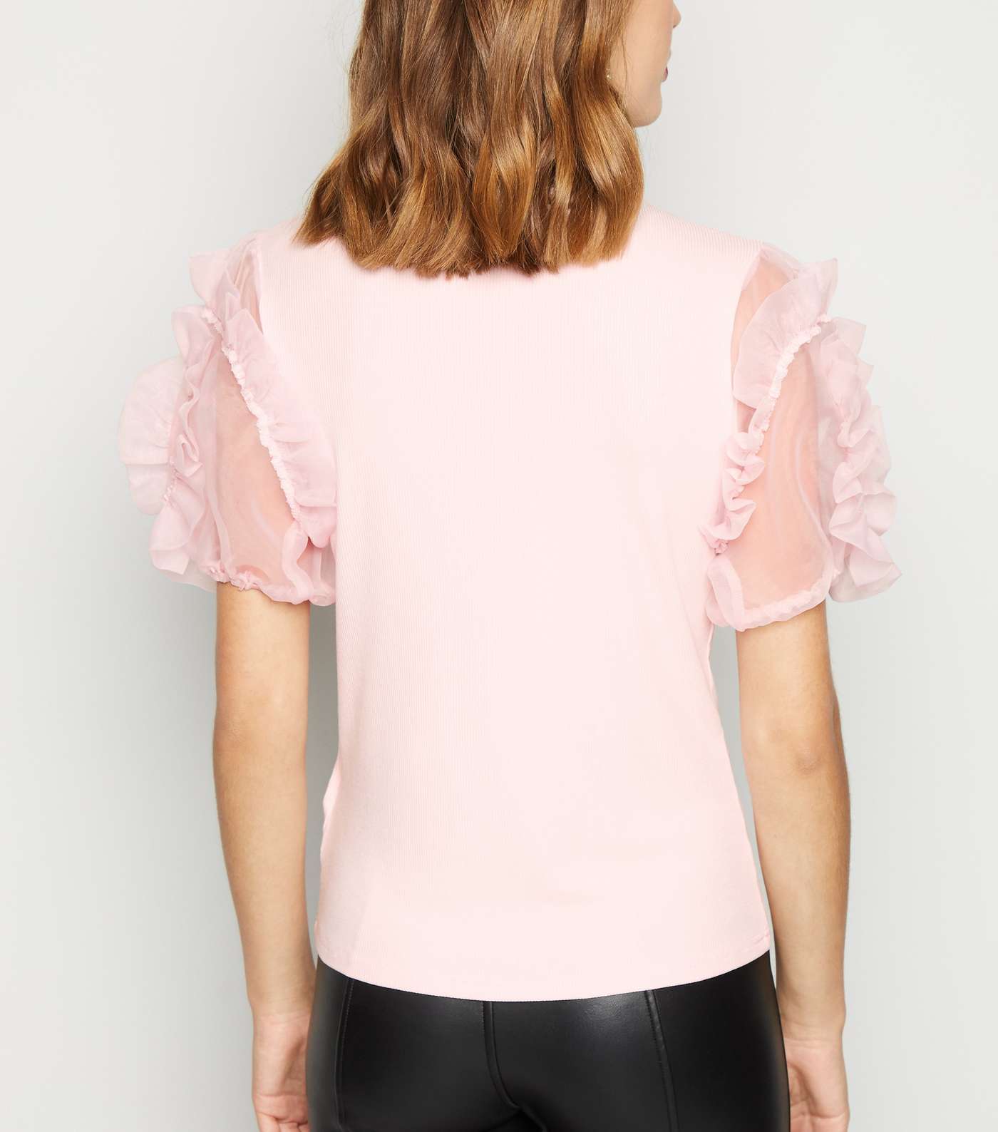 Cameo Rose Pale Pink Ribbed Mesh Sleeve Top Image 3