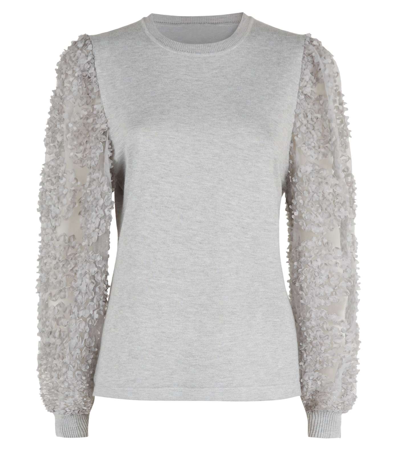 Cameo Rose Grey 3D Floral Puff Sleeve Jumper Image 4