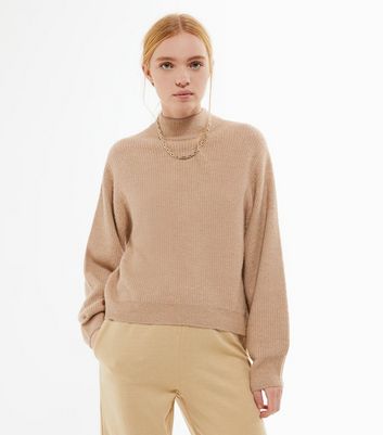 high neck camel jumper