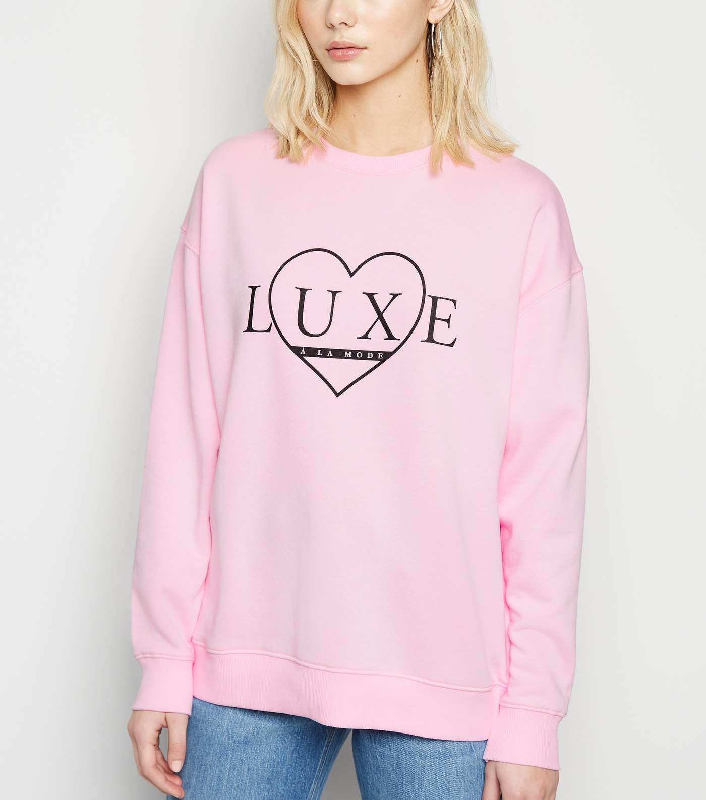 Bright Pink Heart Luxe Slogan Sweatshirt