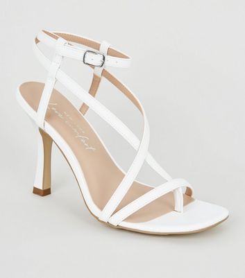 White Leather-Look Strappy Slim Flared 