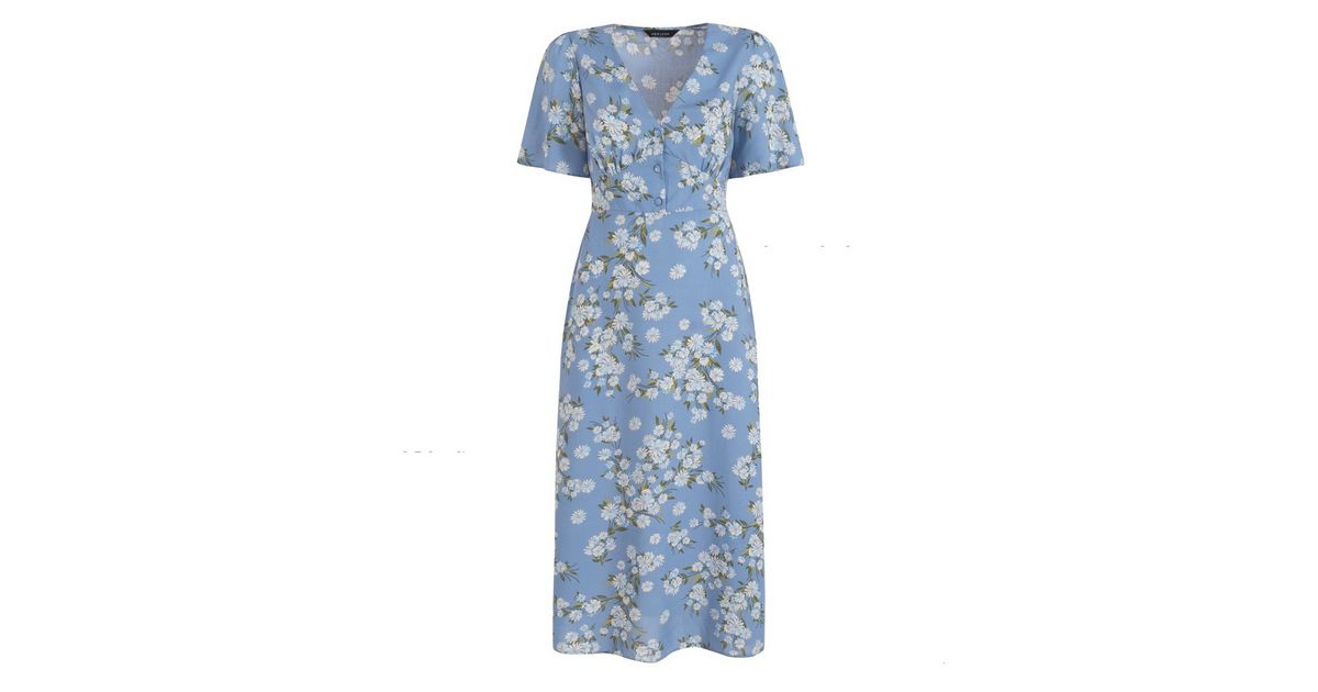 Pale Blue Floral Midi Tea Dress | New Look