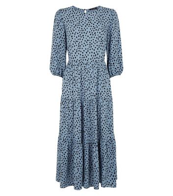 new look blue spot midi dress