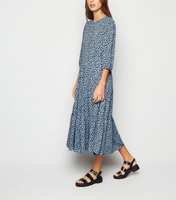 new look midi poplin smock dress in blue