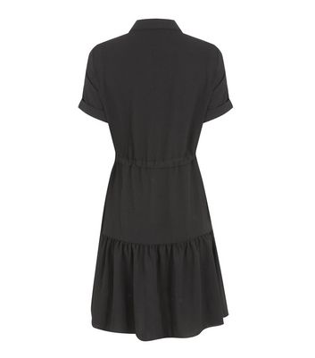Image of Black Drawstring Waist Tiered Shirt Dress New Look