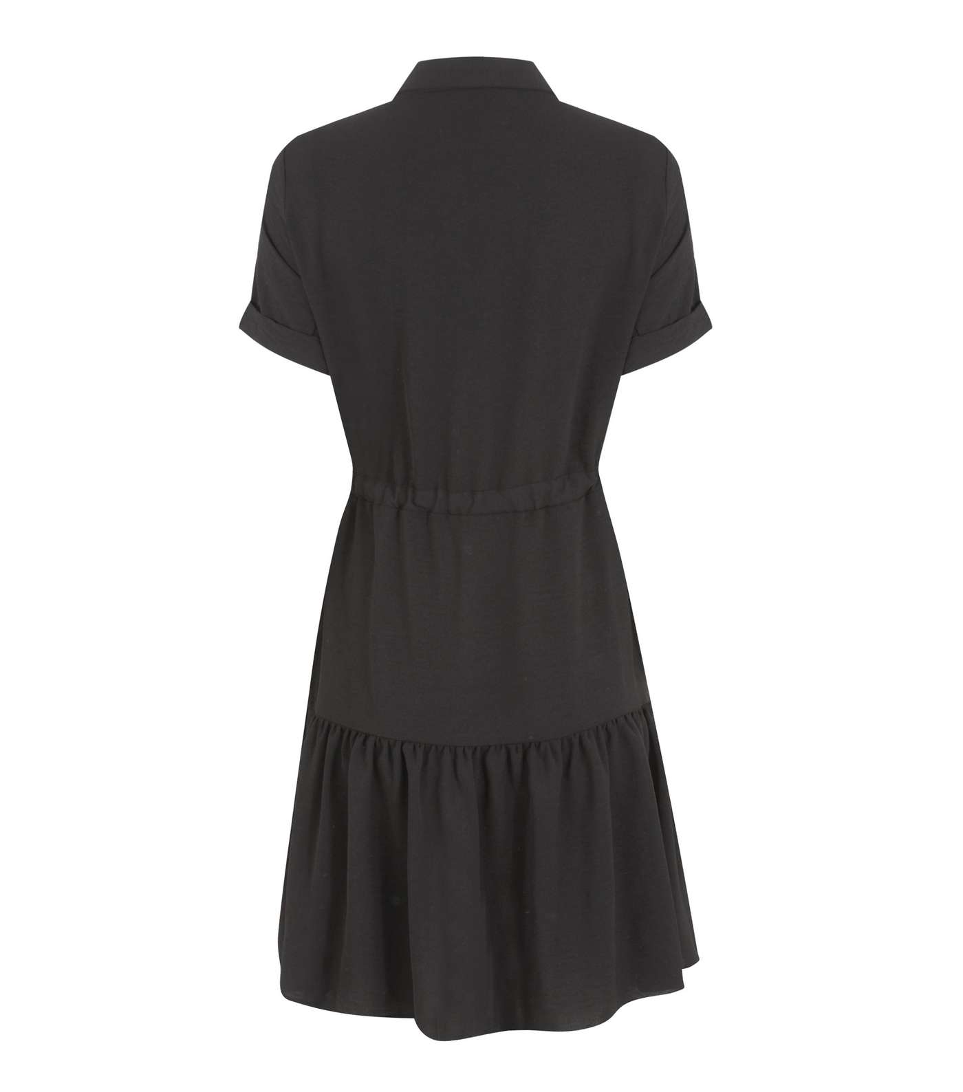 Black Drawstring Waist Tiered Shirt Dress  Image 2