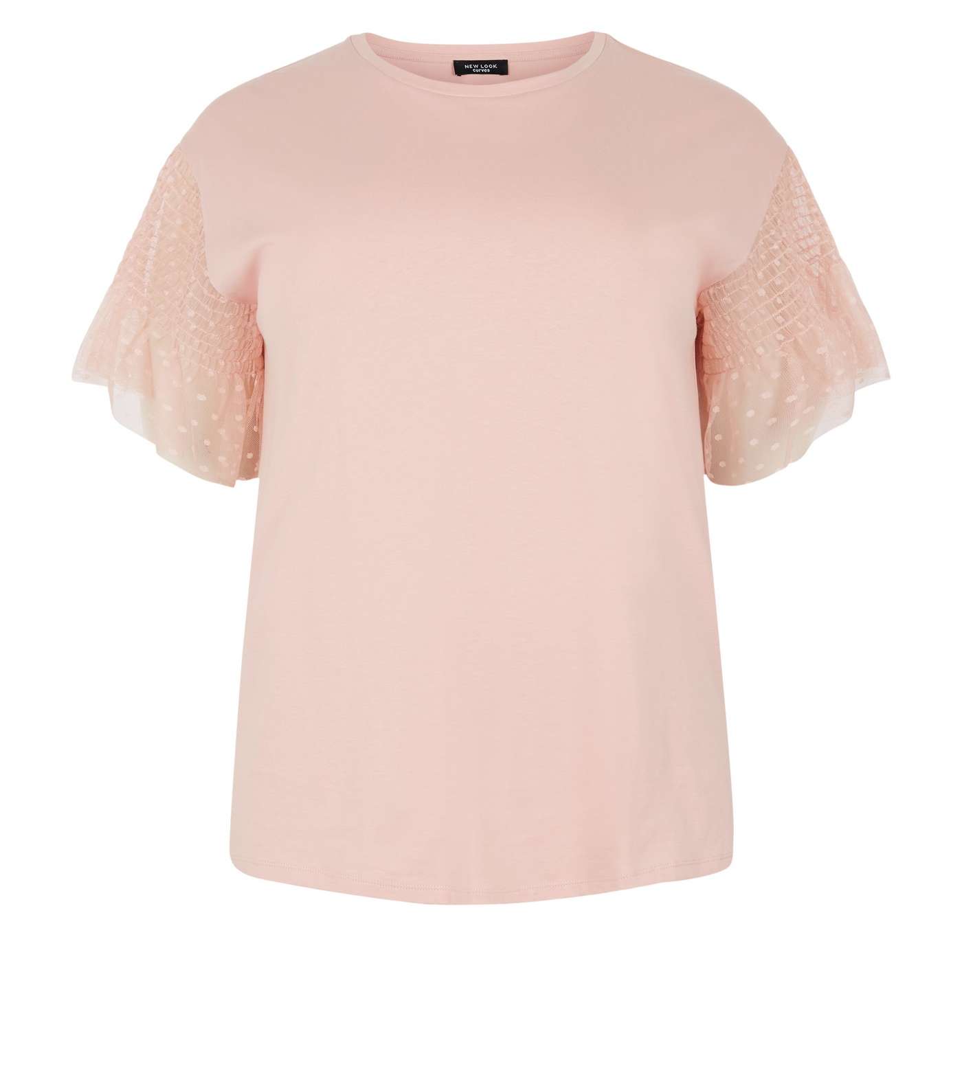 Curves Pale Pink Spot Mesh Sleeve T-Shirt Image 4