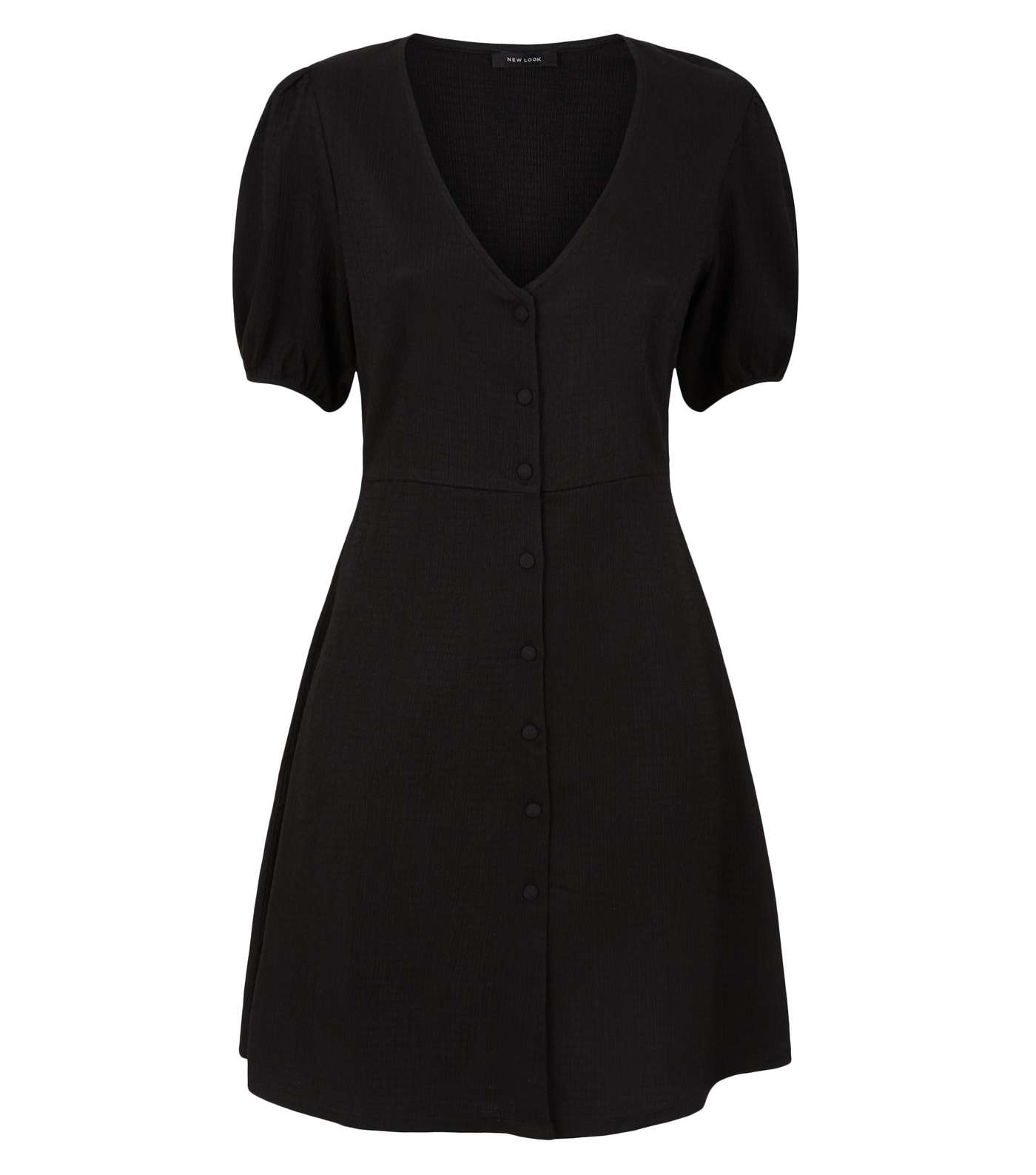 Black Crinkle Button Front Mini Dress Image 4
