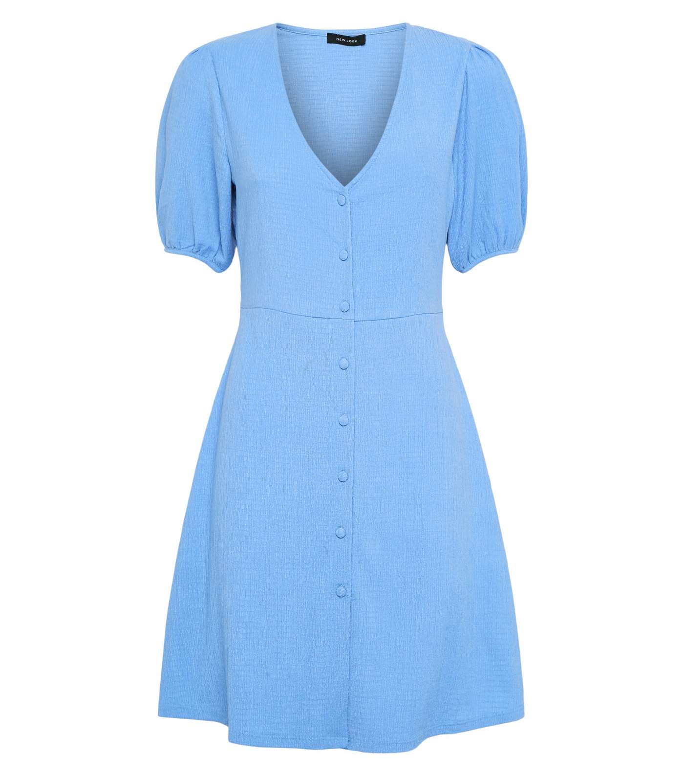Blue Crinkle Button Front Mini Dress Image 4