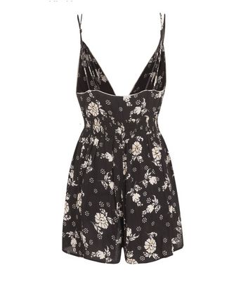 Image of Black Floral Button Front Playsuit New Look