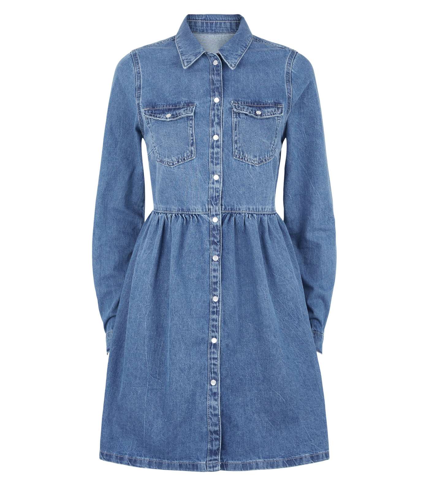 Blue Denim Long Sleeve Shirt Dress Image 4