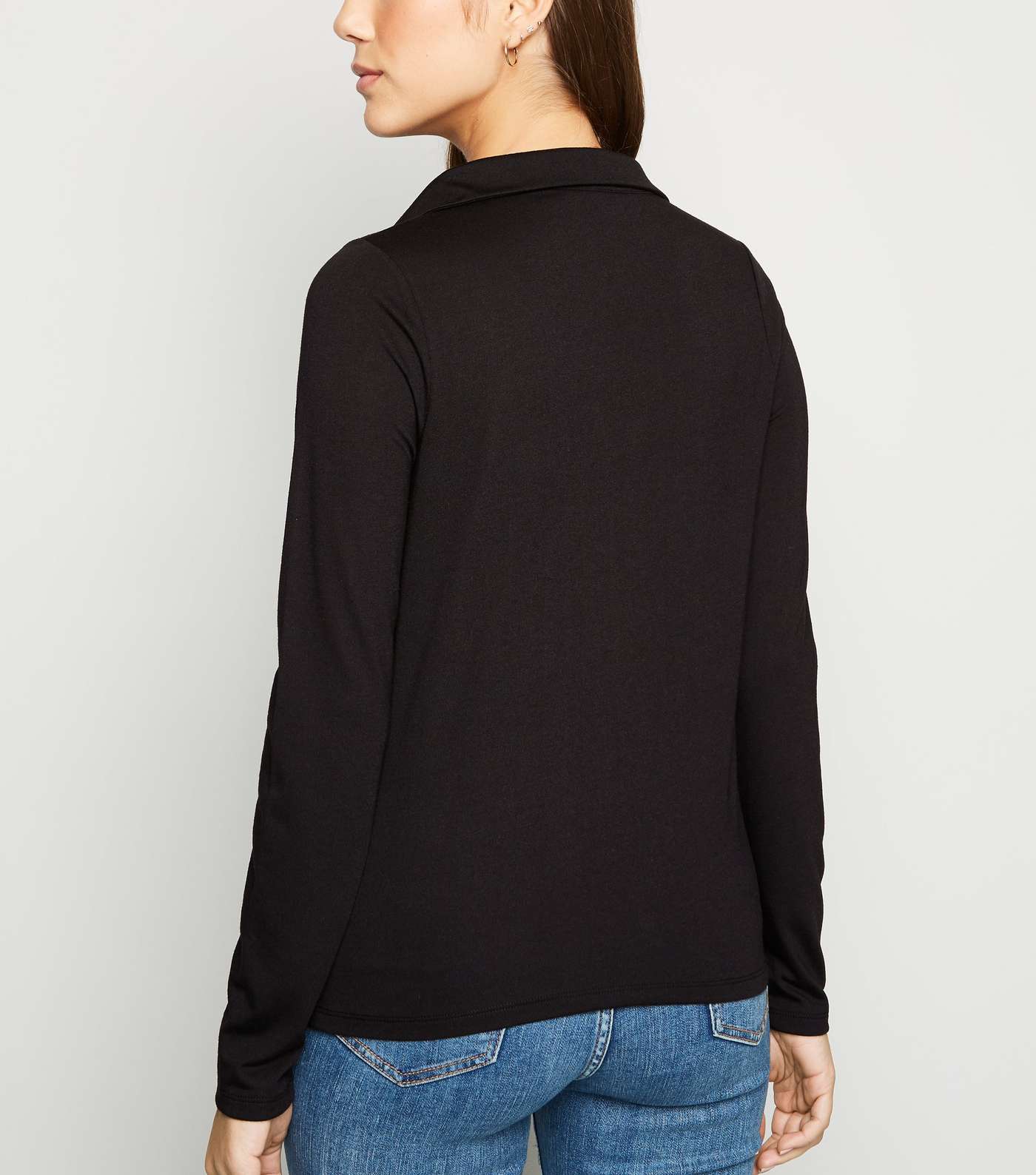Black Button Up Collared Jersey Top Image 3